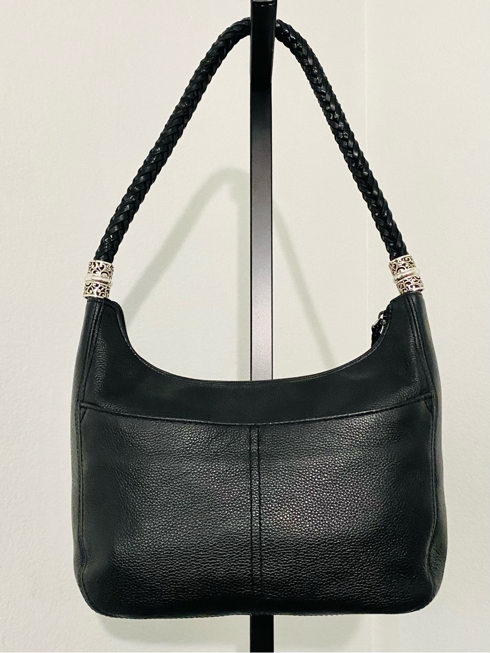 Brighton Barbados Black Leather Hobo Shoulder Bag Braided Strap Like New - Picture 7 of 16